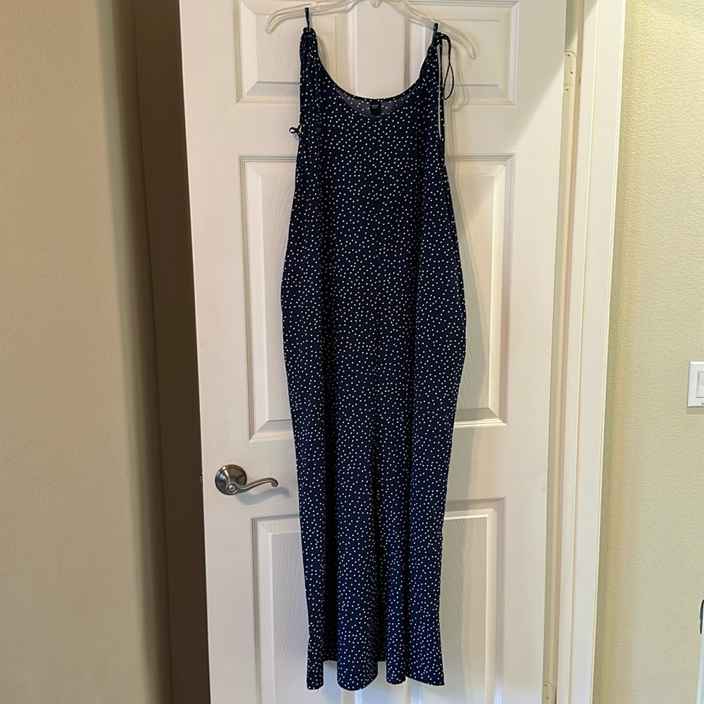 SHEIN blue and white polka dot dress with adjustable straps